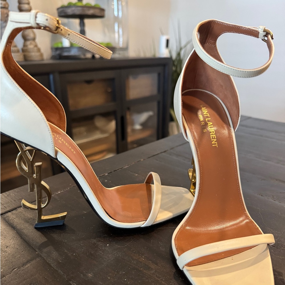 SAINT LAURENT YSL- Opyum 110 Leather Sandals - Off-white